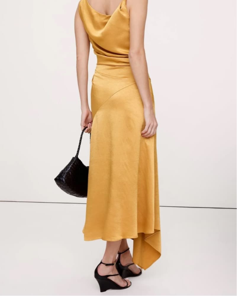 Satin Twist Shoulder Dress Yellow - Image 4