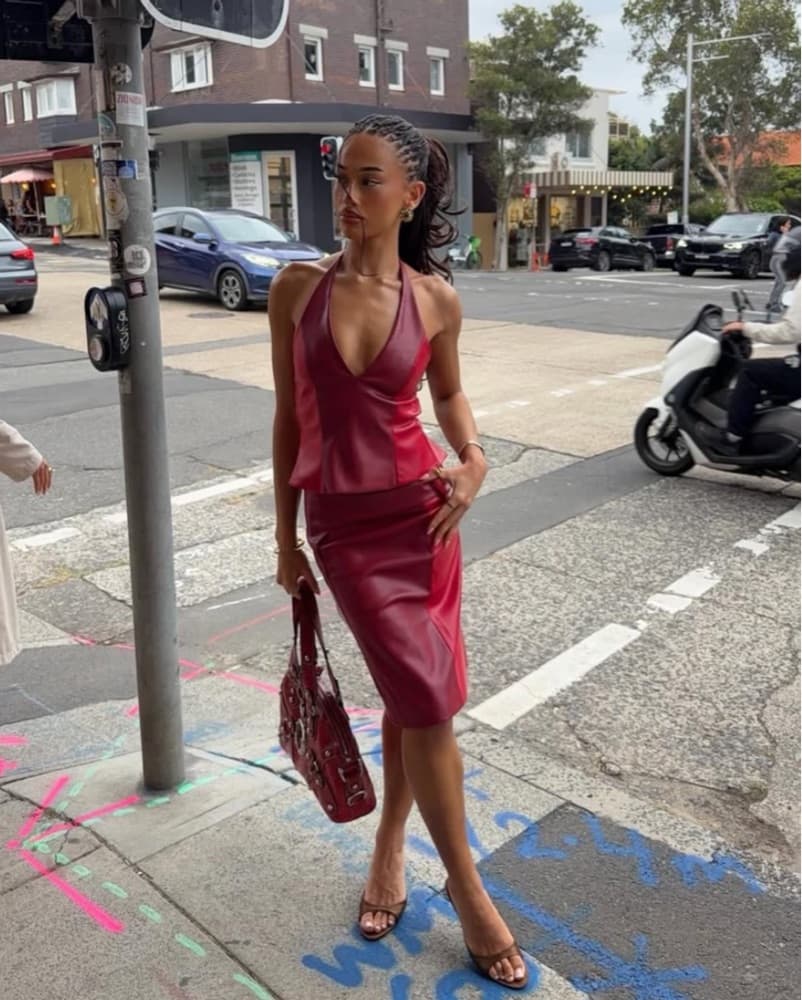 Red Leather SET - Pencil Skirt & Halter  - Image 2