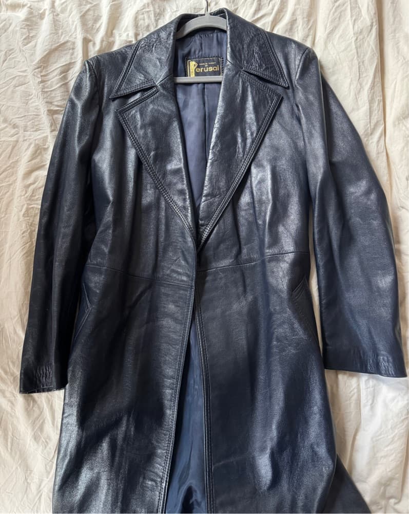 Edgy Leather Trench Coat - Image 2