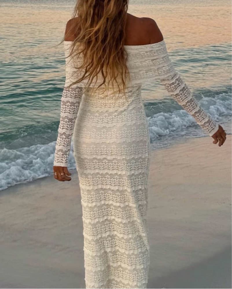 Elegant Off-the-Shoulder Crochet Maxi Dress - Image 2