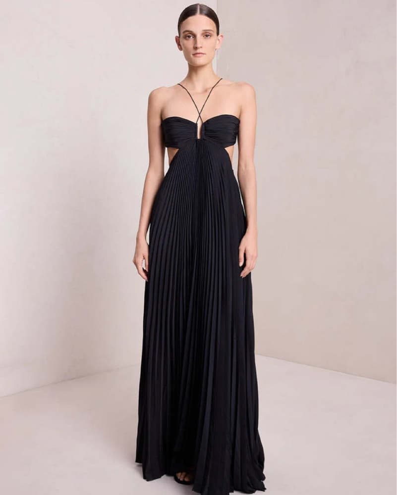 A.L.C. Moira Satin Pleated Black Dress - Image 2
