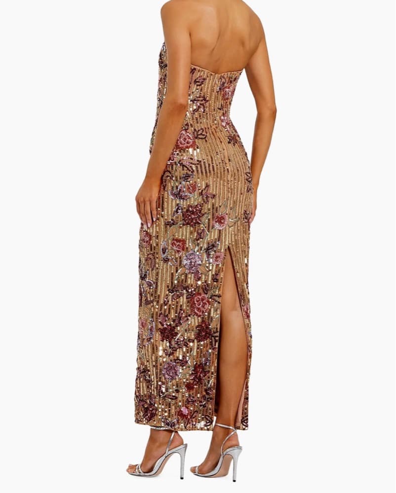 Floral Sequin Strapless Column Dress - Image 3