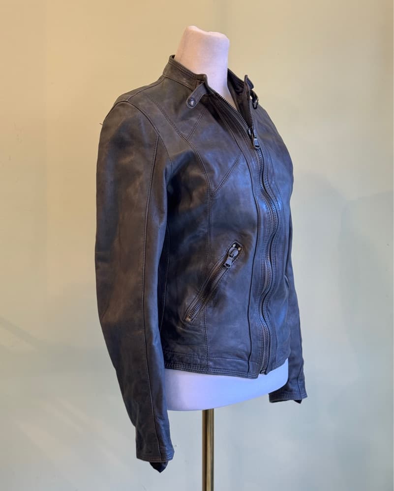 Barone Vintage Leather Moto Jacket - Image 2