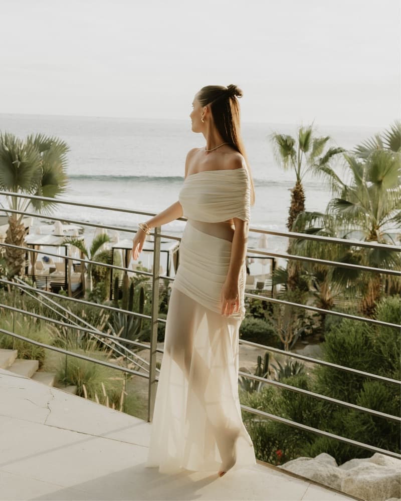 Ivory One Shoulder Mesh Maxi Dress - Image 1