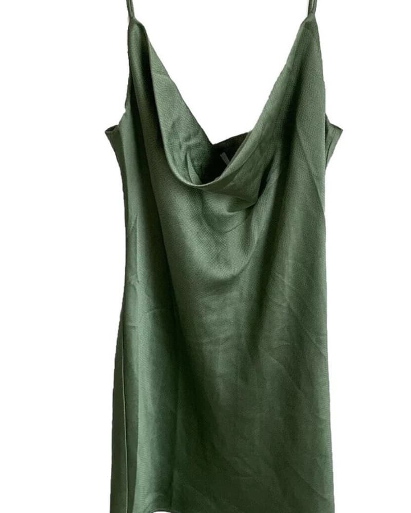 Mini, Green, Silk Slip Dress  - Image 2