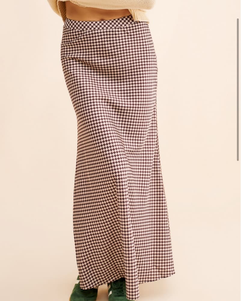Brown Checkered Midi Skirt - Image 2