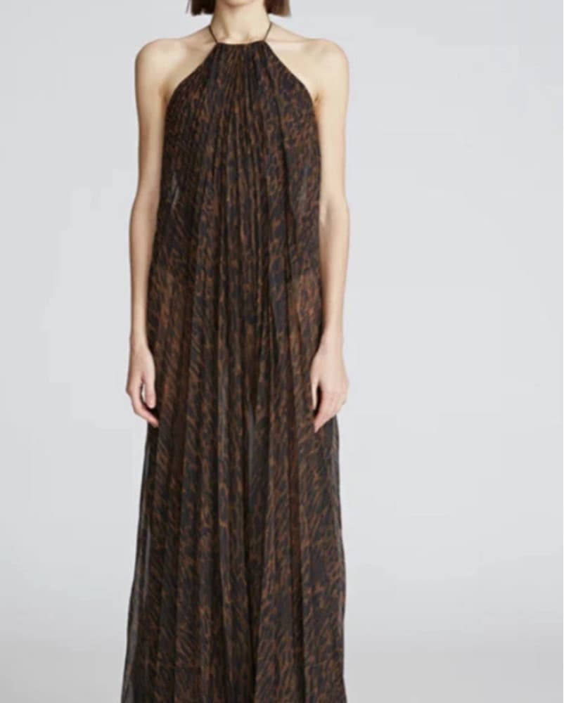 Halston Silk Leopard Print Pleated Dress - Image 5