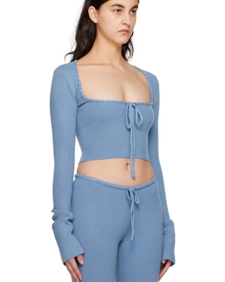 Danielle Guizio Blue Bow Knit Top - Image 3