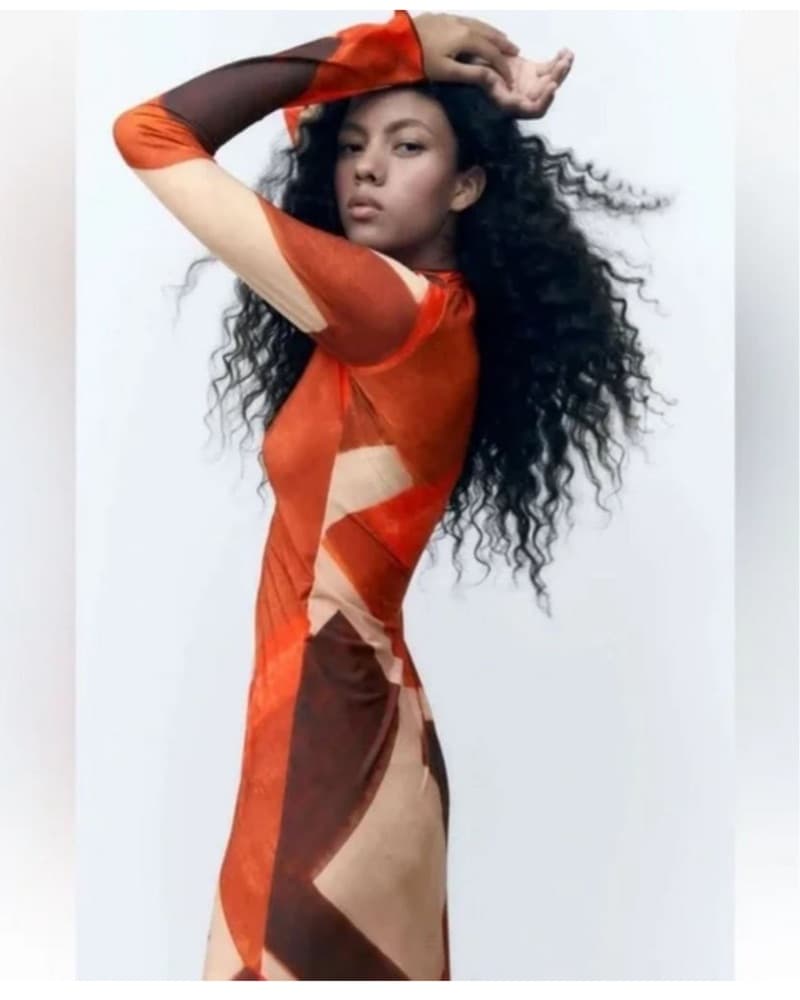 Orange And Brown Long Sleeve Dress - Image 4