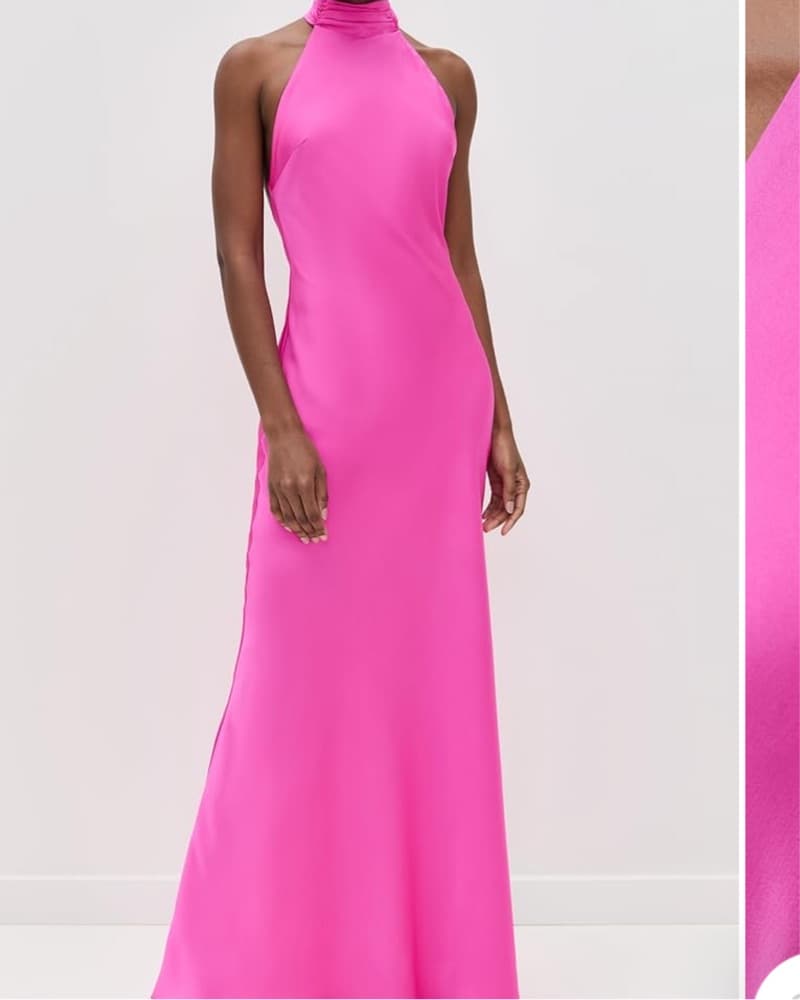 Misha Evianna Fuschia Satin Halter Gown  - Image 1
