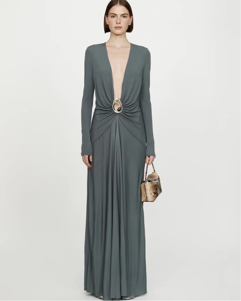 ORICA CRYSTAL RUCHED LONG SLEEVE DRESS - Image 1