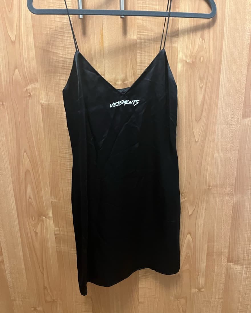 VETEMENTS Black Logo Slip Dress - Image 1