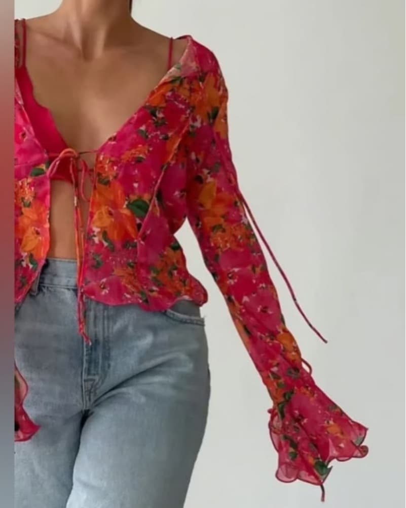 Rumored Floral Ruffle Sleeve Crop Top - Image 6