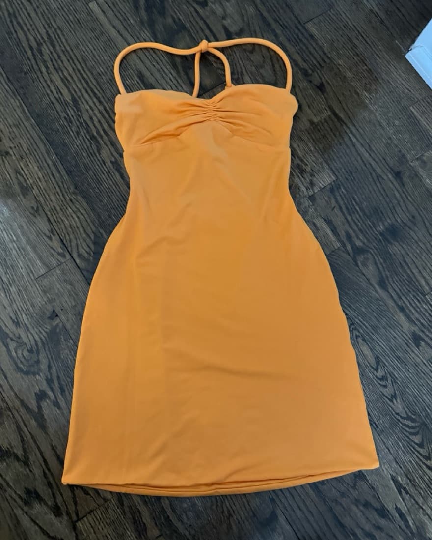 Meshki Orange Open Back Mini Dress - Image 1