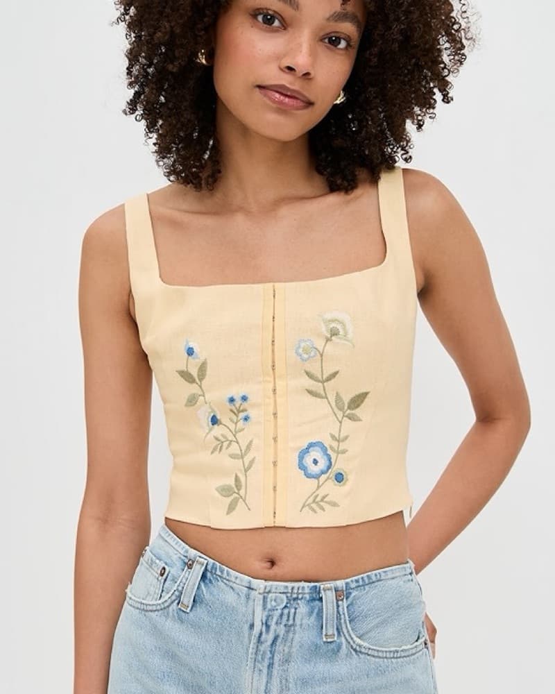 Reformation Yellow Juliet Linen Top - Image 3