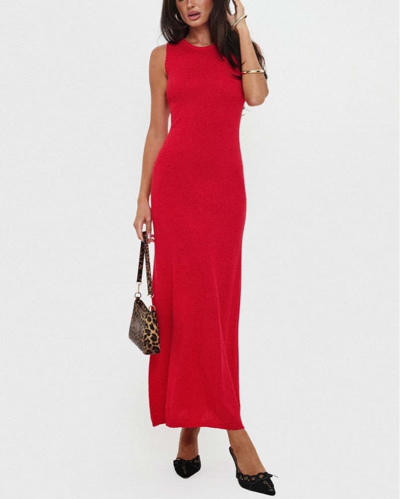 Maebie Knit Maxi Dress Red - Image 1