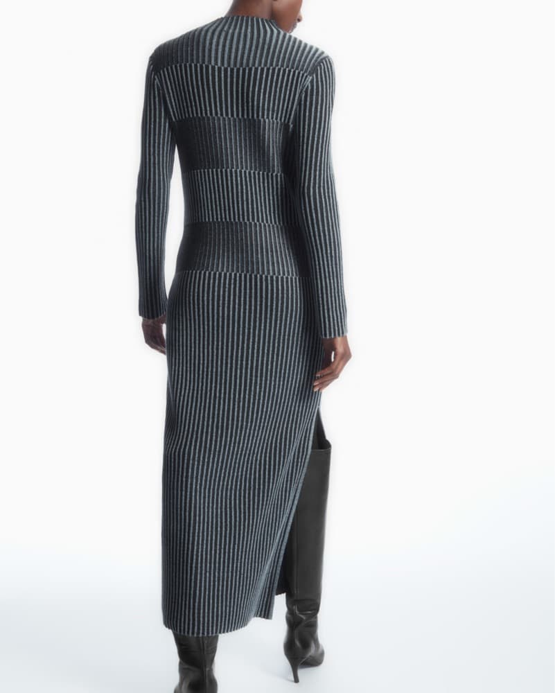 COS Blue Stripe Ribbed-Knit Midi Dress - Image 2