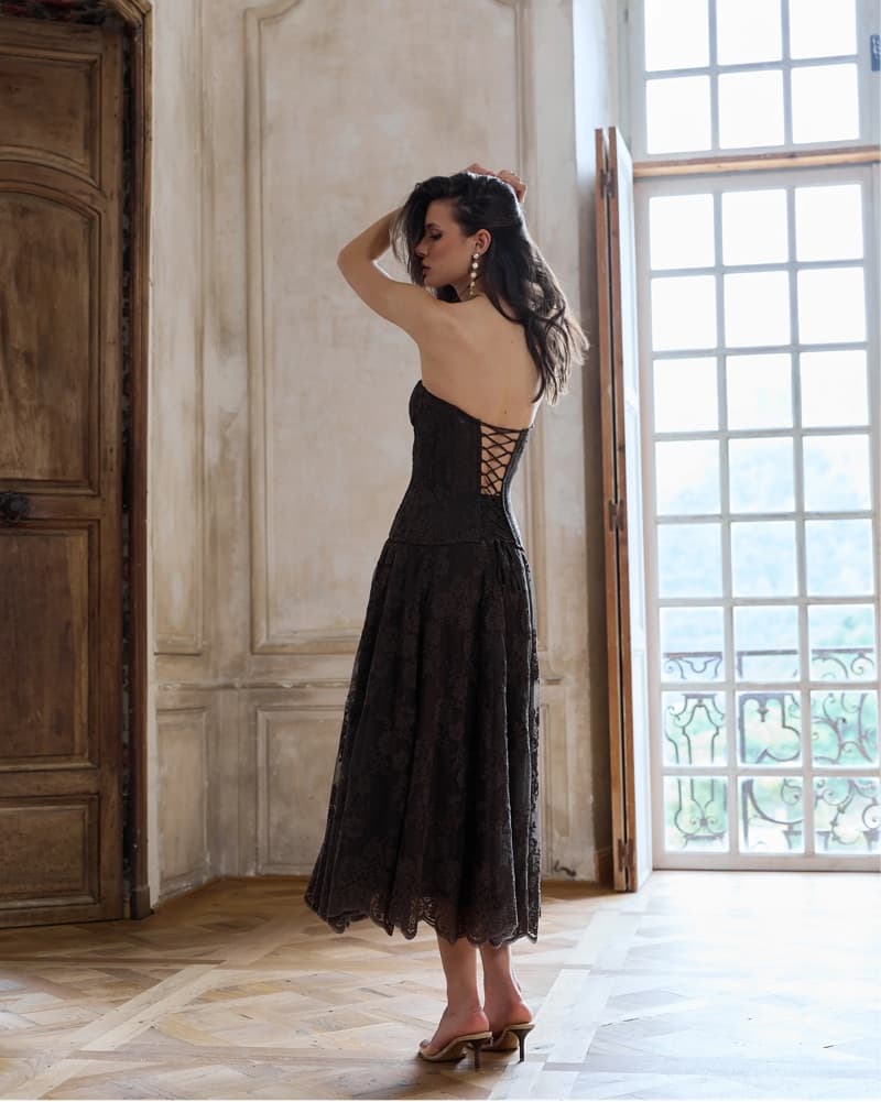 V.Chapman Chocolate Lace Corset Dress - Image 4