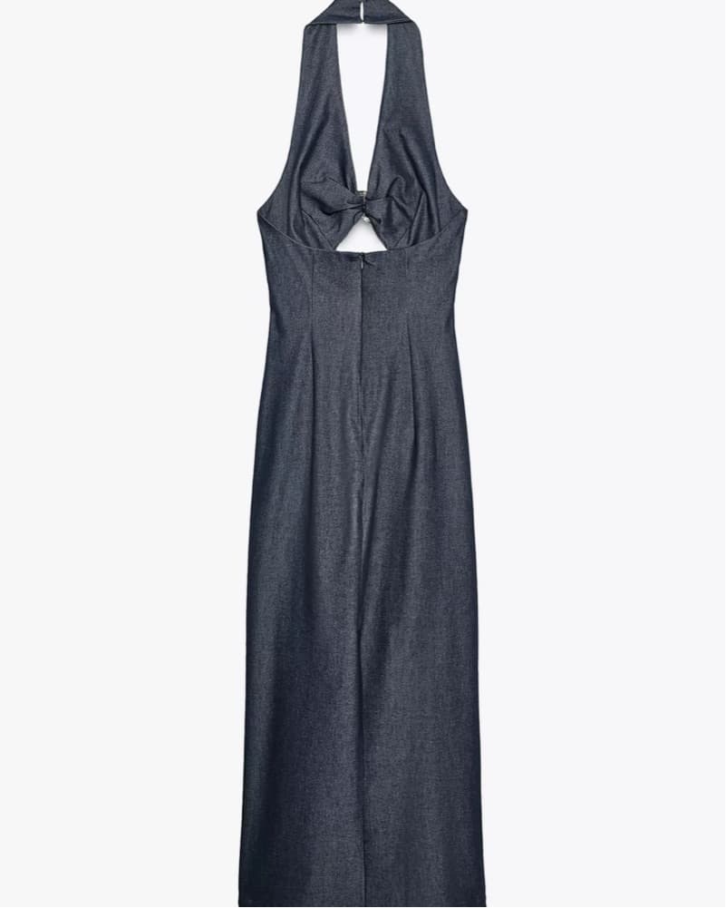 Denim Colored Halter Maxi Dress - Image 5