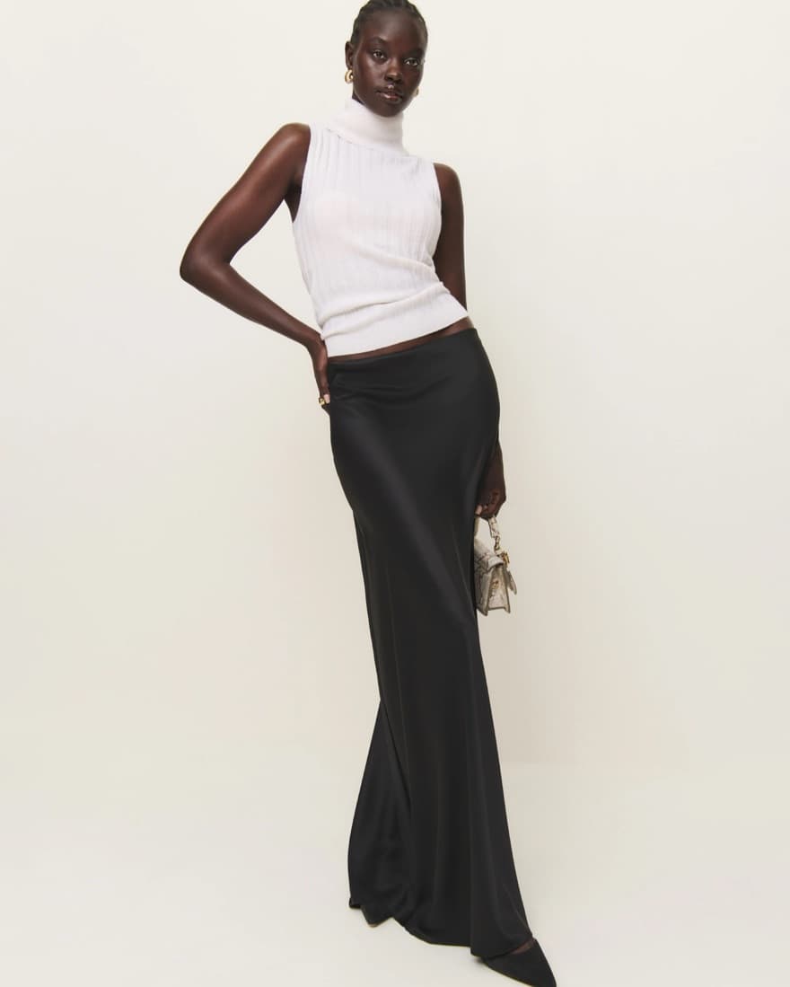 Reformation Bella Satin Skirt Black - Image 1