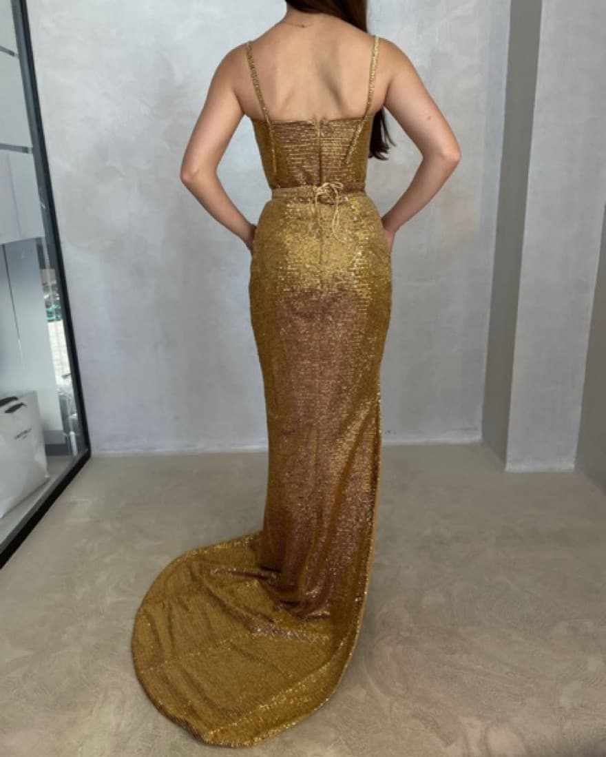 Custom Lia Stublla Gold Gown - Image 4