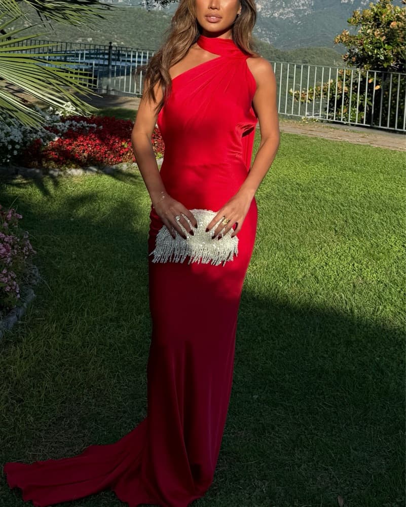 Kaoa Red Low Back Dress W Cape - Image 2