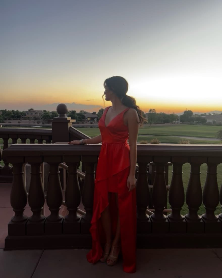 Glamorous Red Satin Gown - Image 3