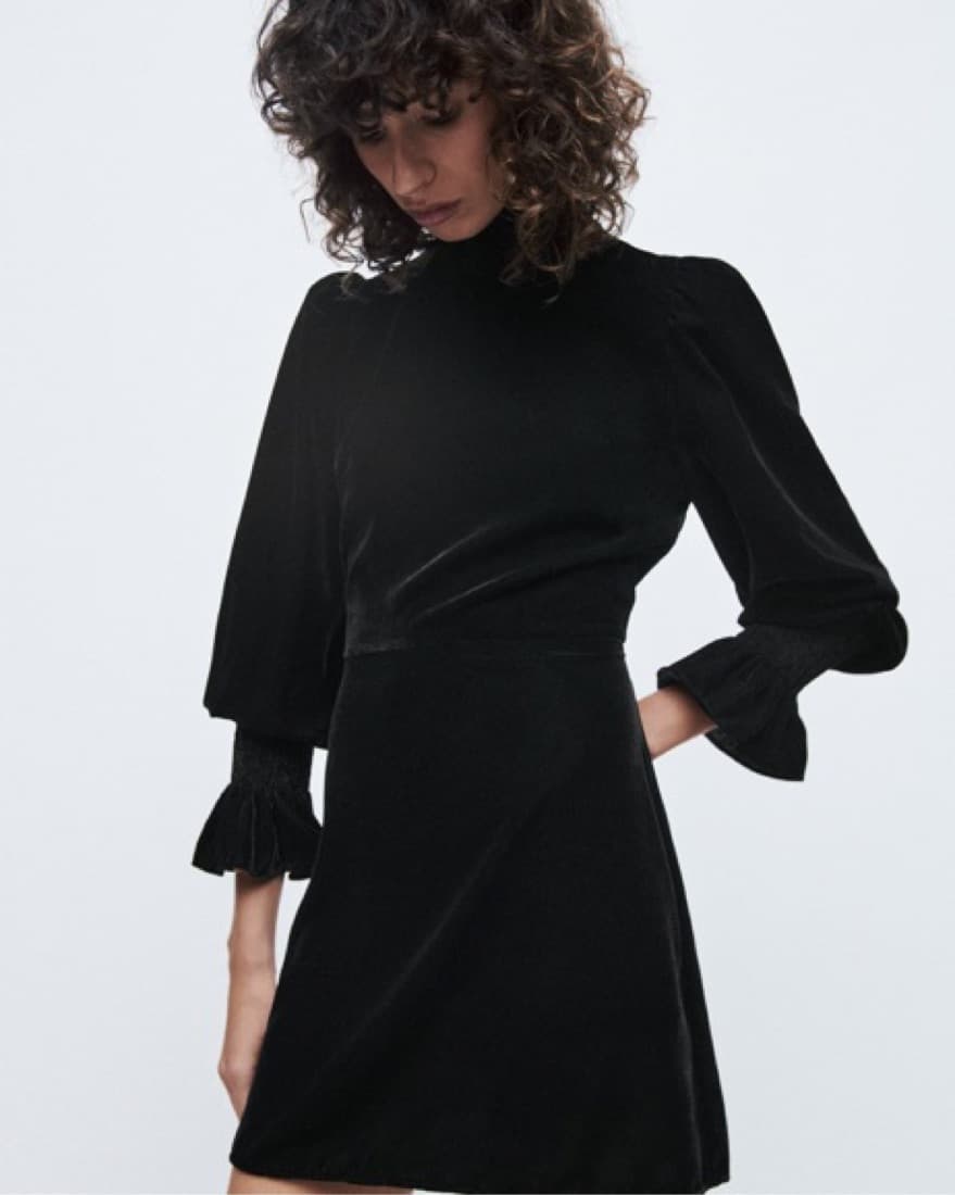 Velvet Puff Sleeve Dress  - Image 2