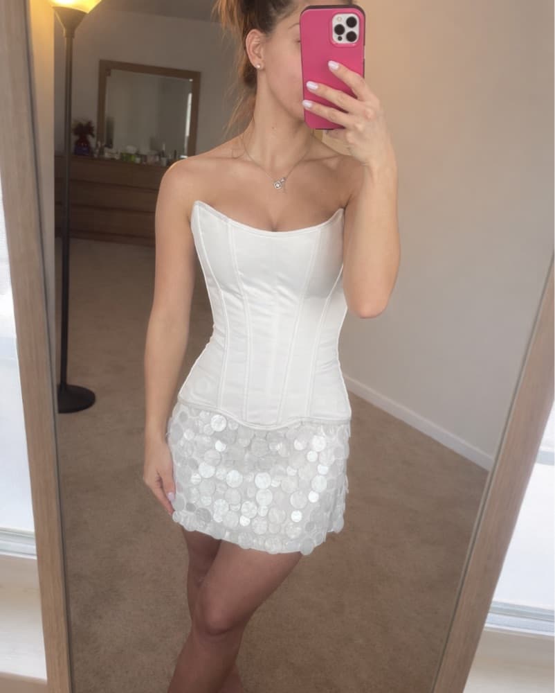 Courset With Sequin White Mini Skirt  - Image 1