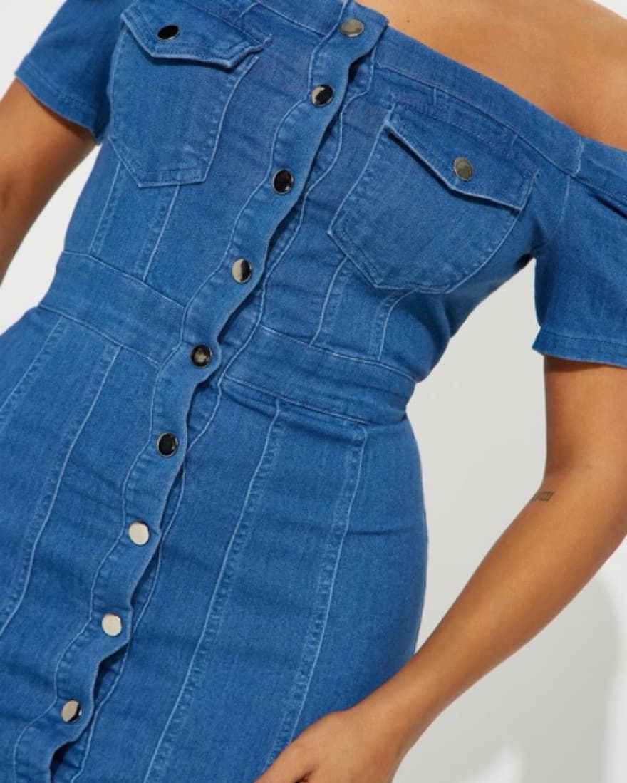 Chic Denim Off The Shoulder Dress - Image 3