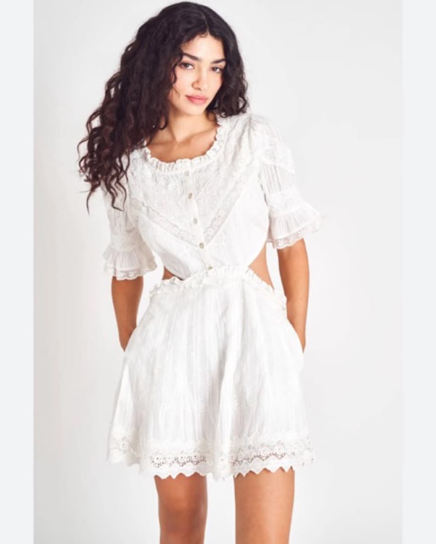 LoveShackFancy Delina Mini Dress White - Image 1