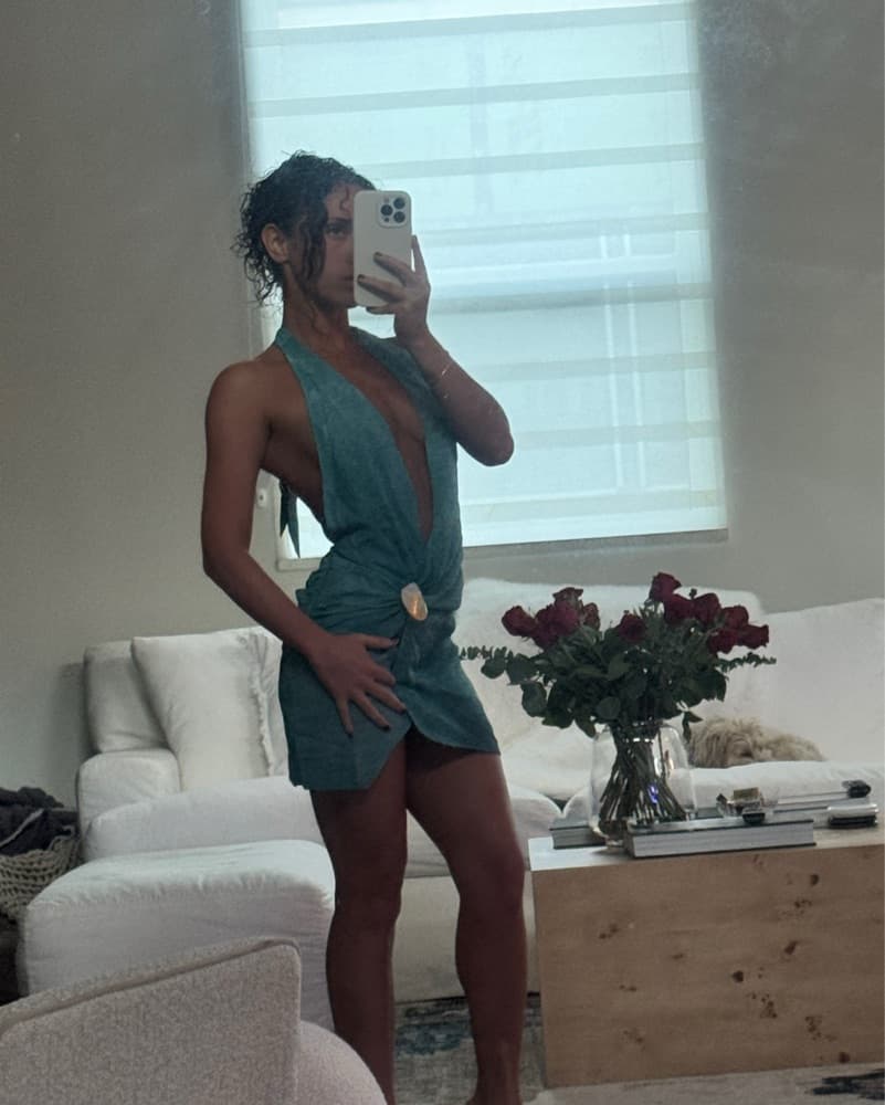 Green BlueHalter Mini Dress - Image 1