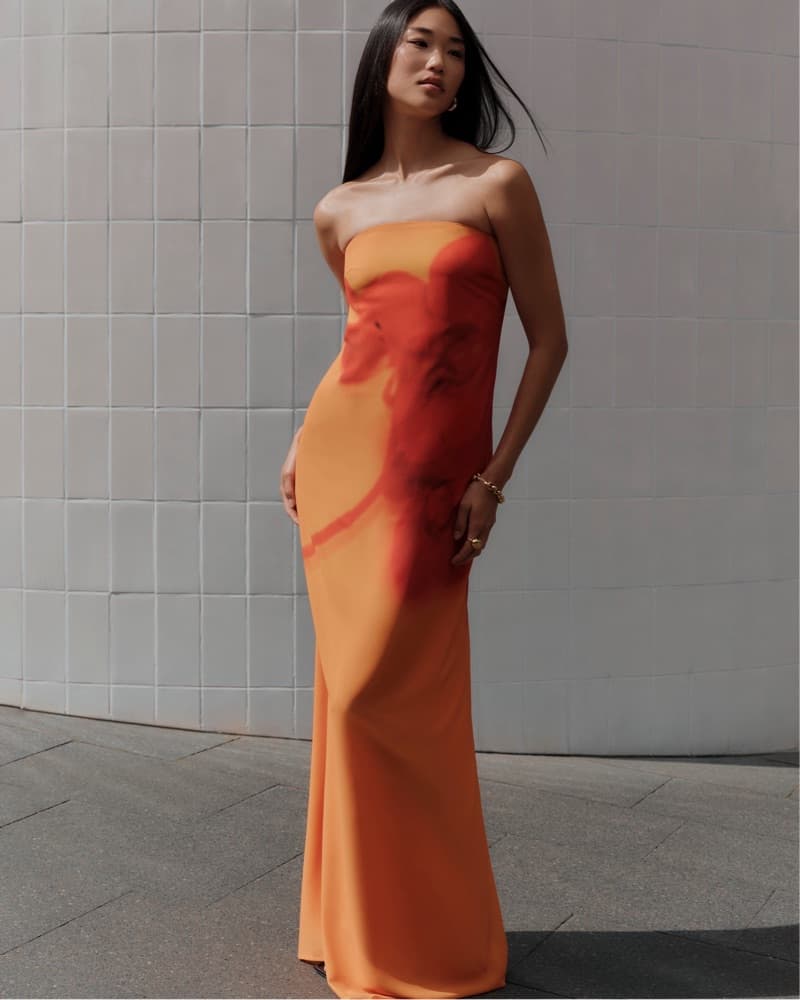 Koi Orchid Print Strapless Maxi - Image 1