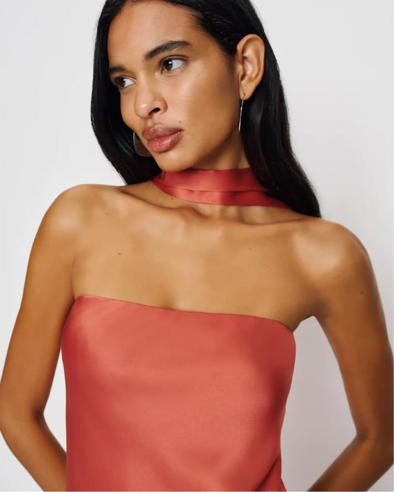 Reformation Silk Strapless Gown w/ Scarf - Image 3