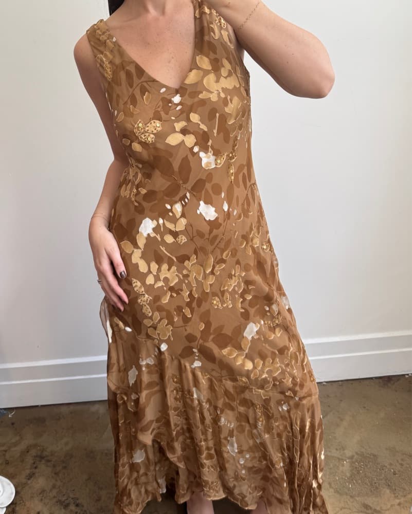 Vintage Tan Fitted Slip Dress Size M - Image 1