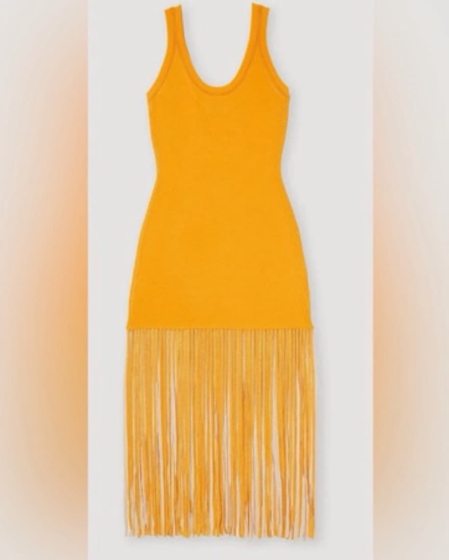 Sandro Orange Fringed Midi Dress - Image 4