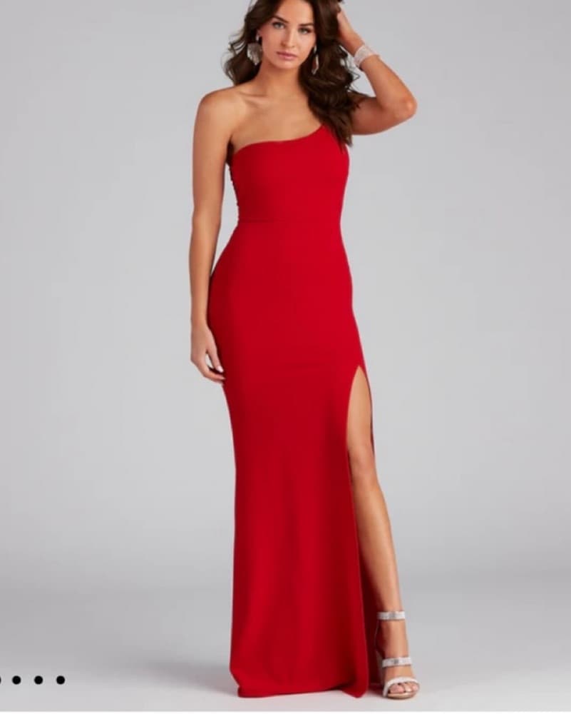 Red One Shoulder Gown - Image 1