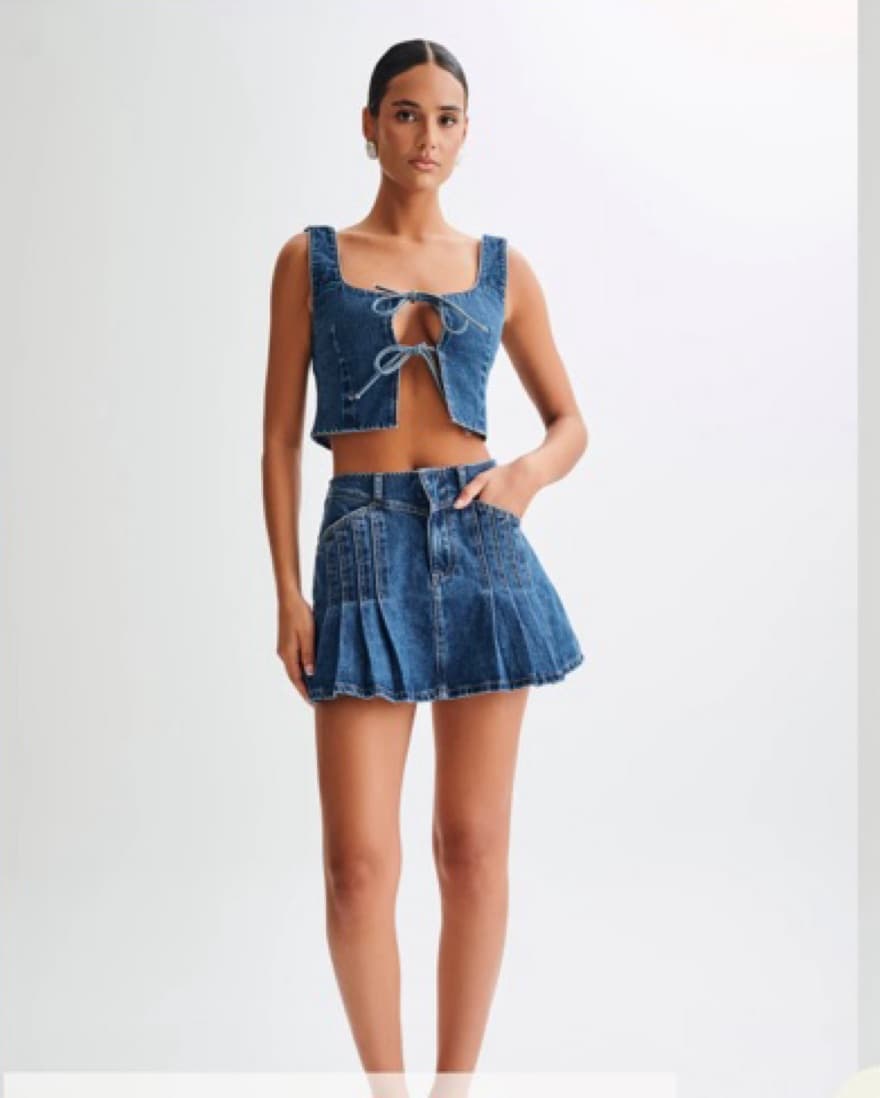 Heather Denim Pleated Set  - Image 1