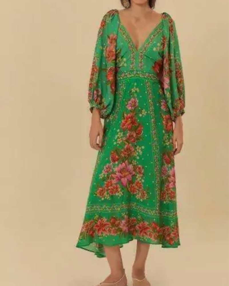 Farm Rio Green Long Sleeve Fruit Dress - Image 1