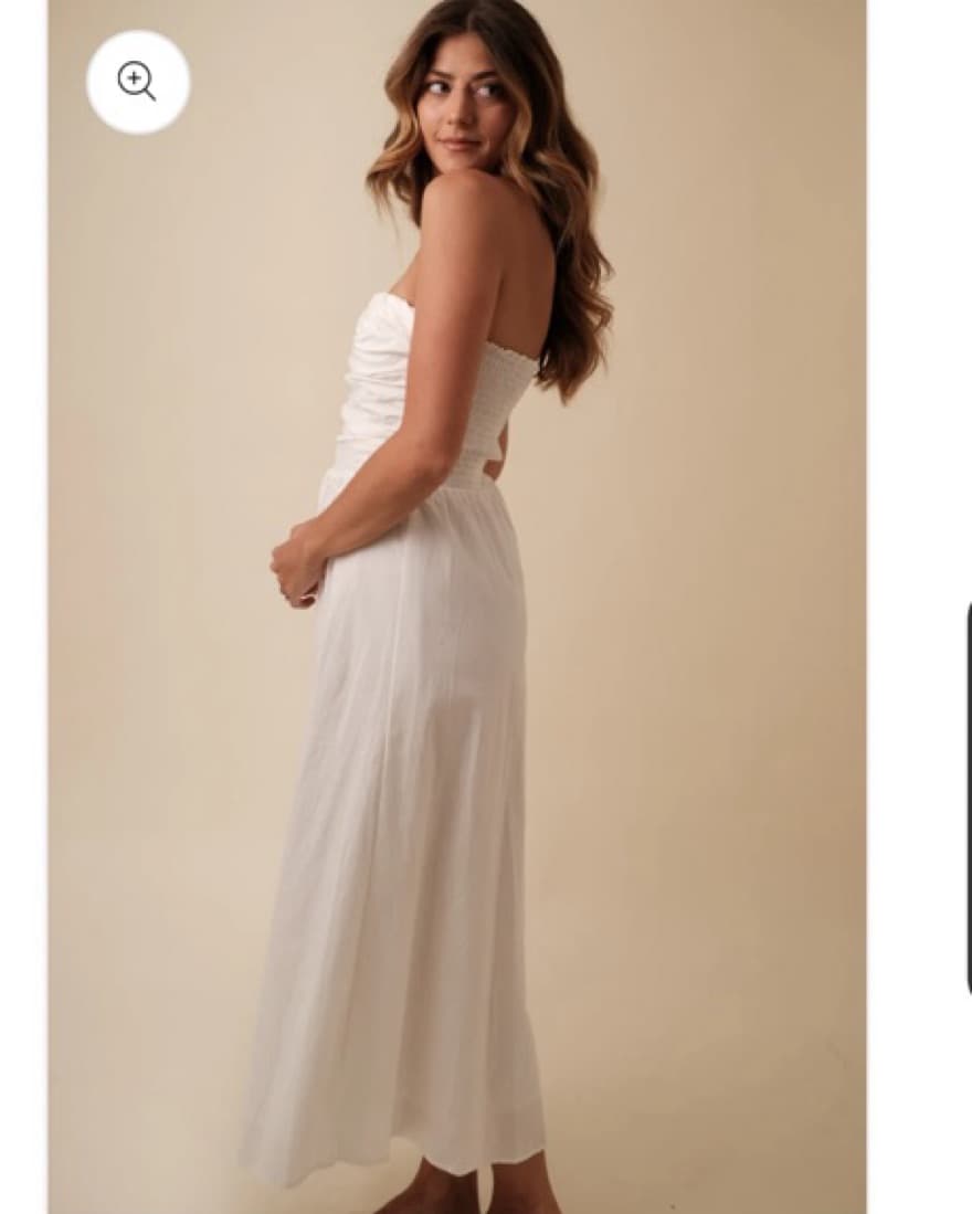 White Ruched Strapless Midi Dress - Image 1