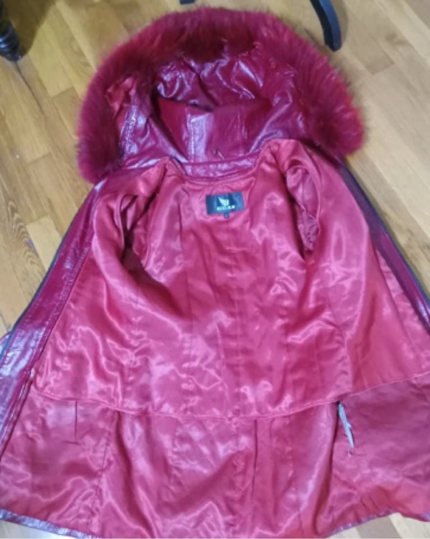 Red Genuine Leather & Fur Coat - Image 6