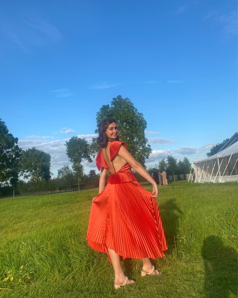 Red Amur Pleated Gown - Image 3