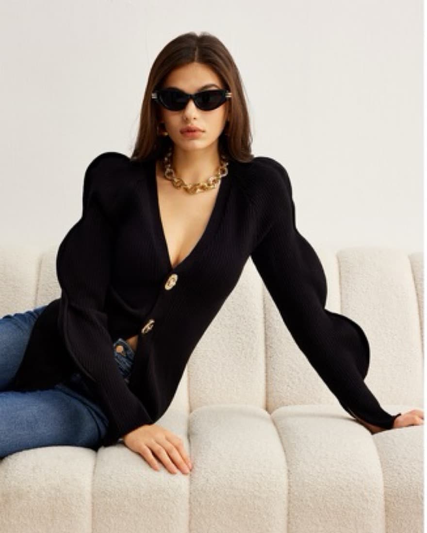 Black Wave Sleeve Cardigan  - Image 3