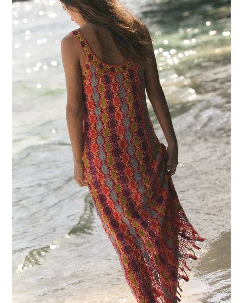 Crochet Fringe Pink / Yellow Midi Dress - Image 4