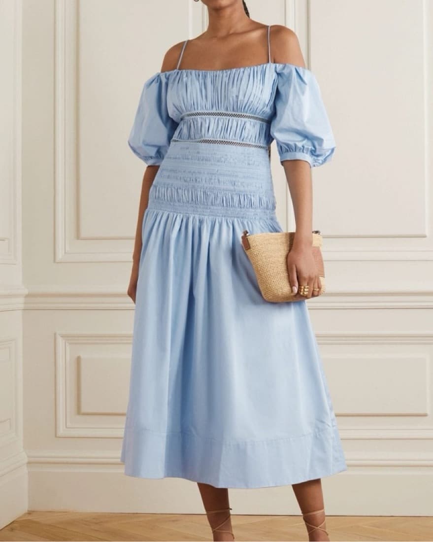 Self-Portrait Blue Cotton Midi Dress - Image 1