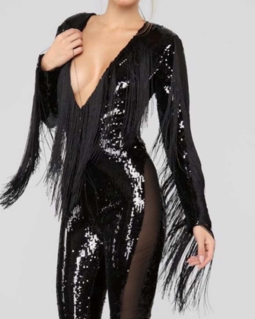 Fashion Nova Sequined Fringe Jumpsuit - Image 4