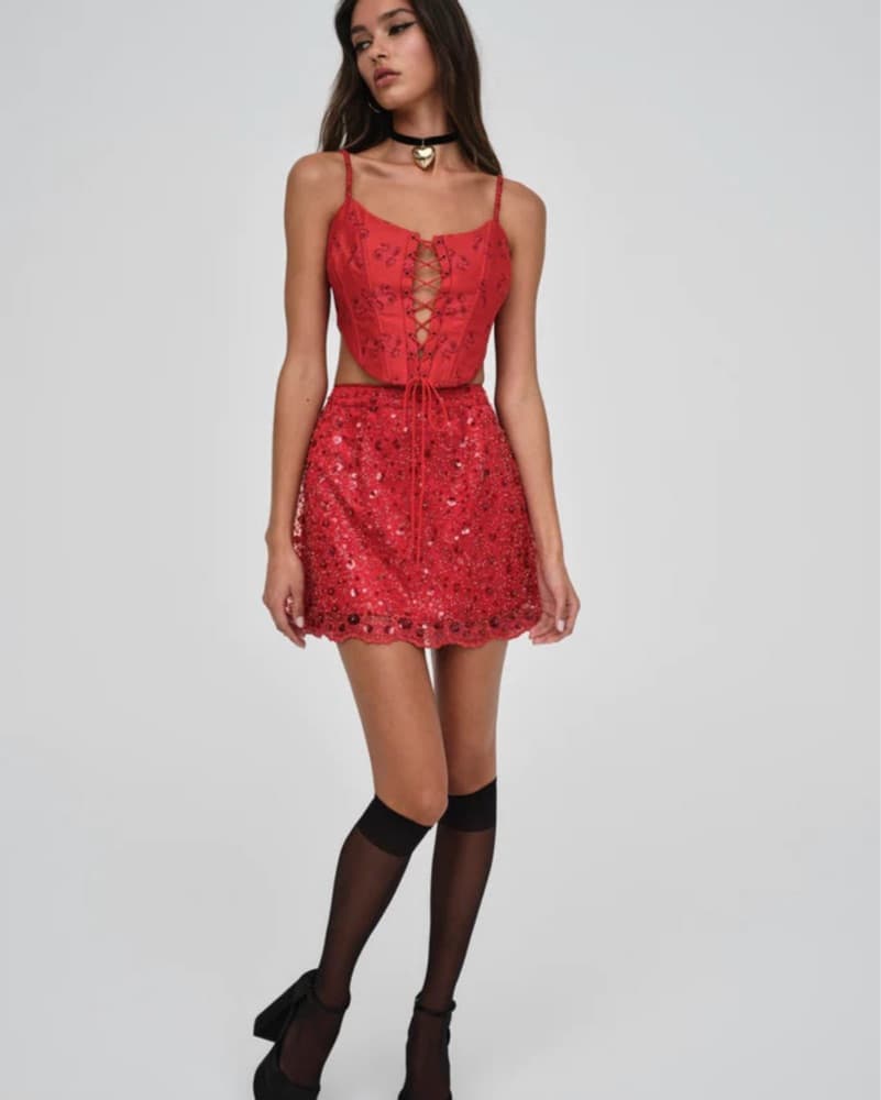 Red Bow Corset Mini Skirt Halloween Set - Image 4