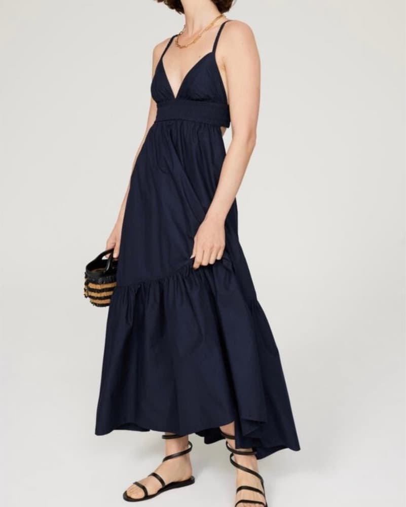 Navy Blue Cotton Poplin Dress - Image 2
