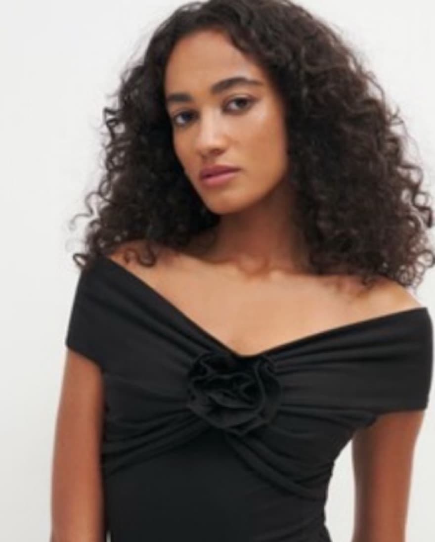 Elegant Off-Shoulder Black Midi Dress - Image 5