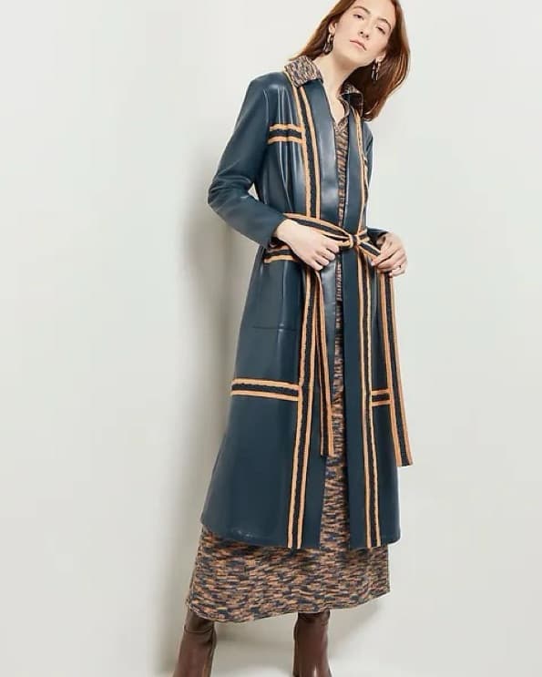 Misook Belted Faux Leather Longline Coat - Image 6
